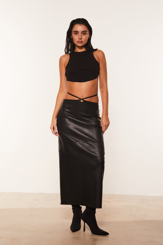 Leather Wrap Skirt With Tie