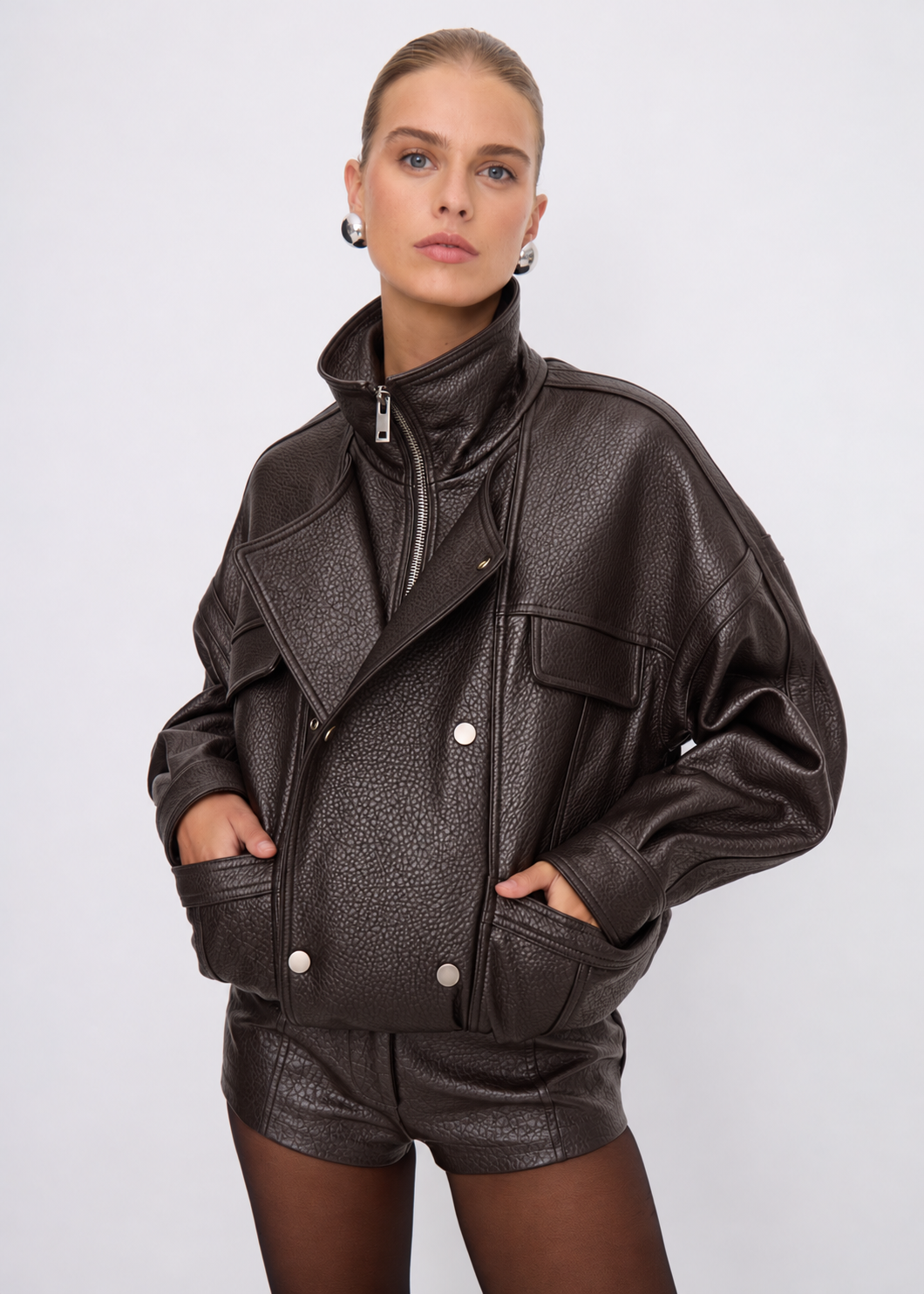 Aubrey Leather Stand Jacket