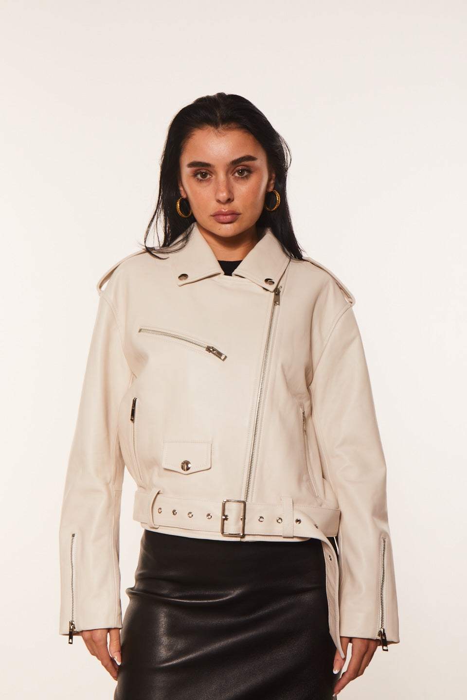 Boxy Leather Jacket White