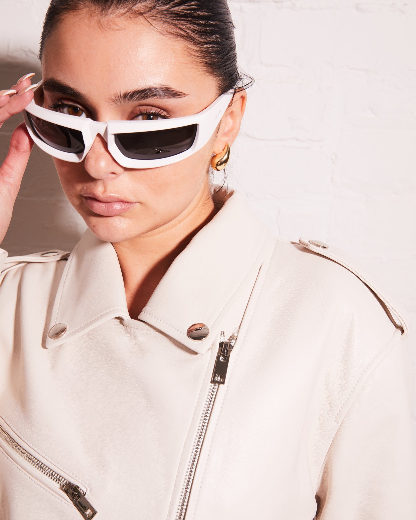 Boxy Leather Jacket White