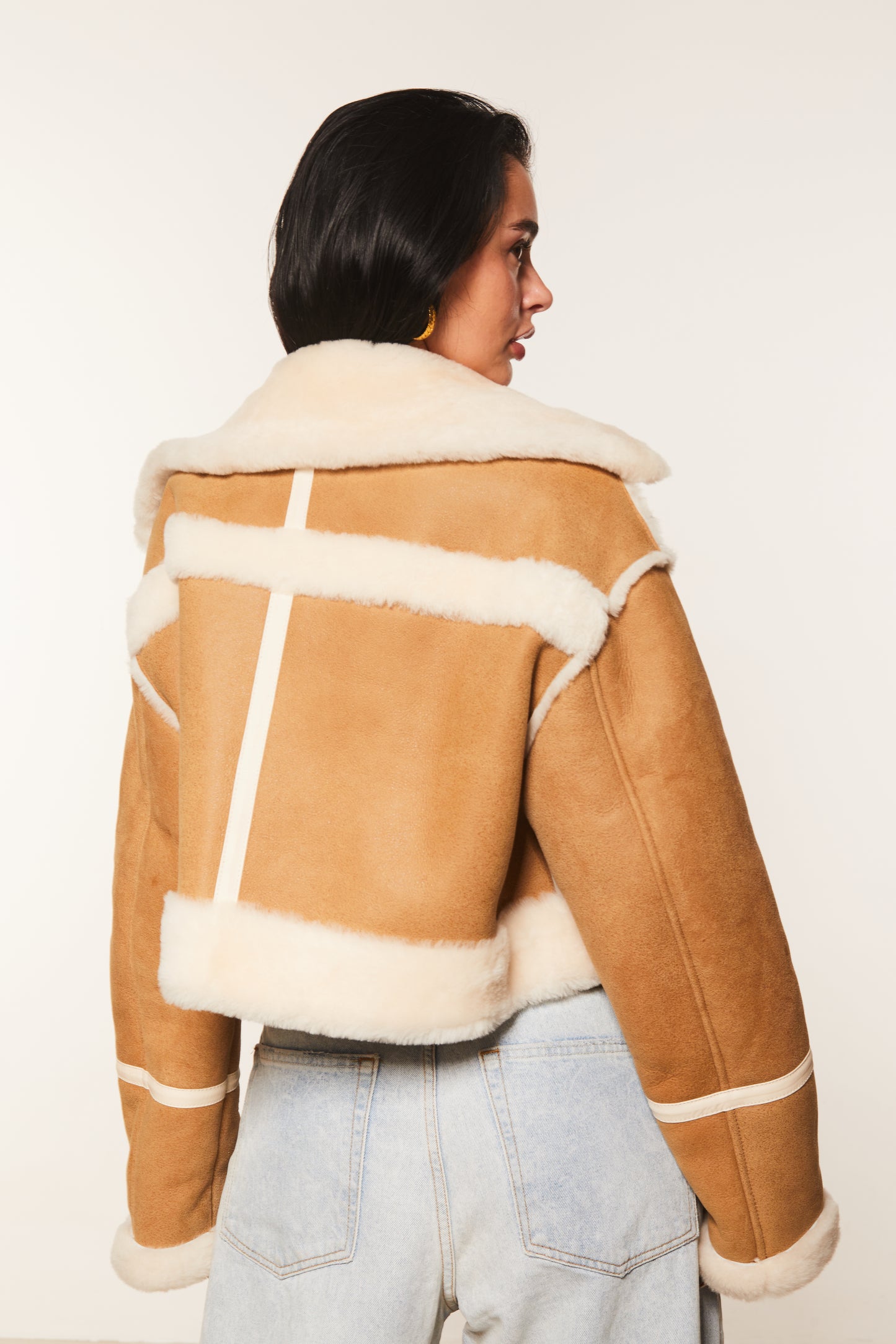 Cropped Shearling Aviator Jacket