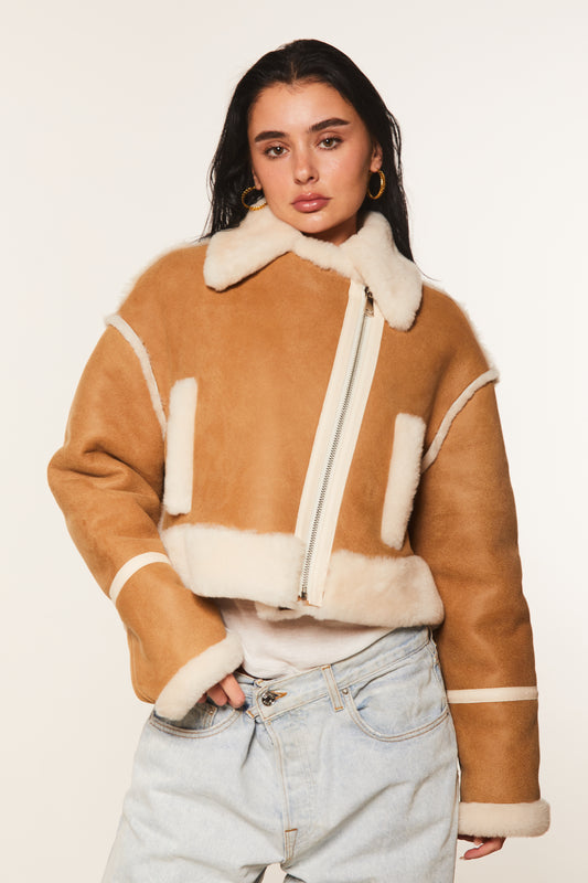 Cropped Shearling Aviator Jacket