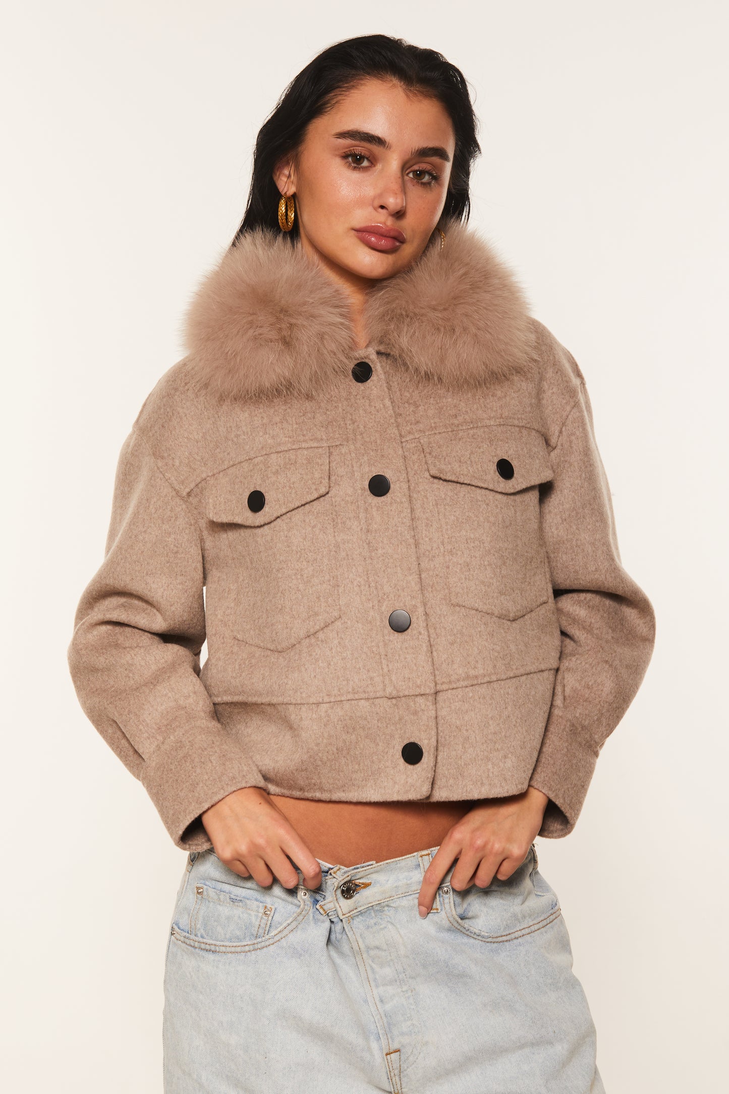 Wool and Cashmere Fur Trim Jacket