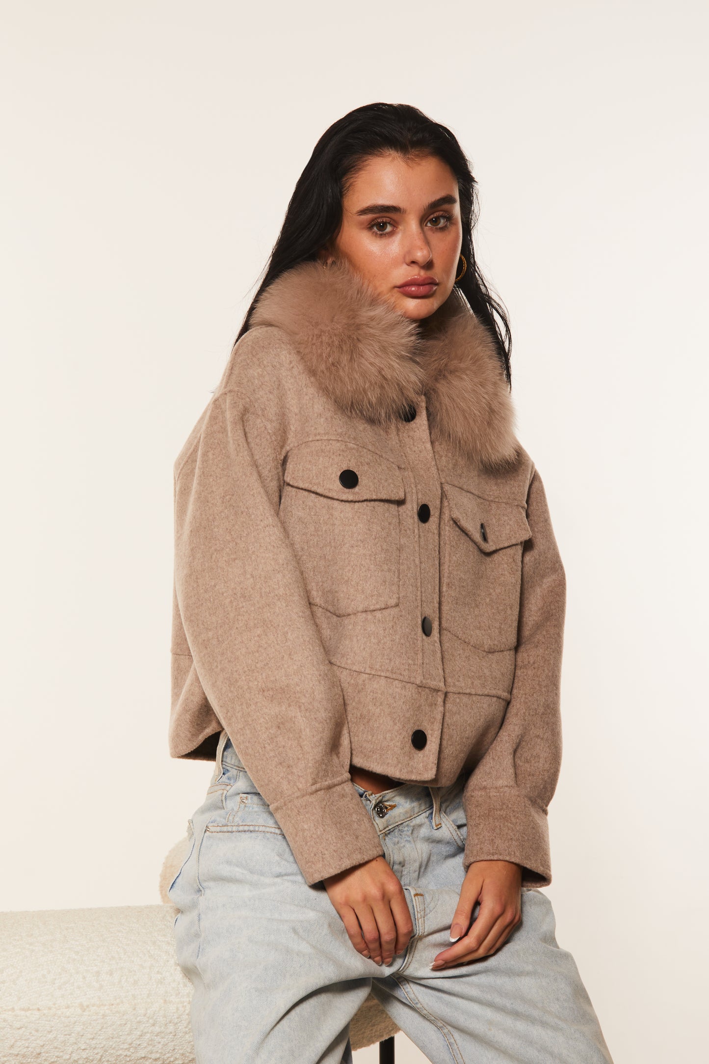 Wool and Cashmere Fur Trim Jacket