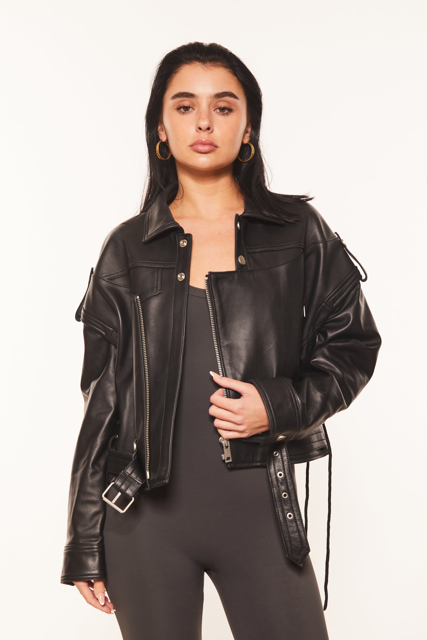 Detachable Sleeves Leather Jacket