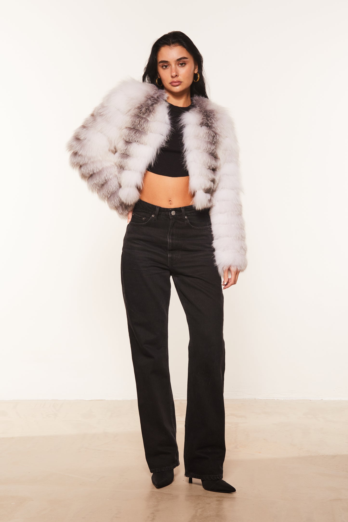 Cross fur Cropped Coat