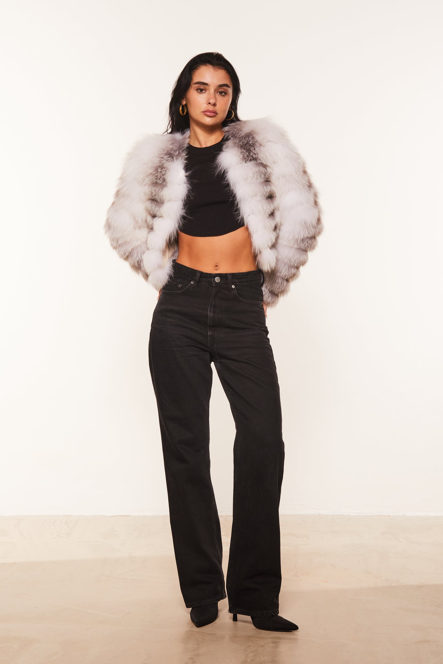 Cross fur Cropped Coat