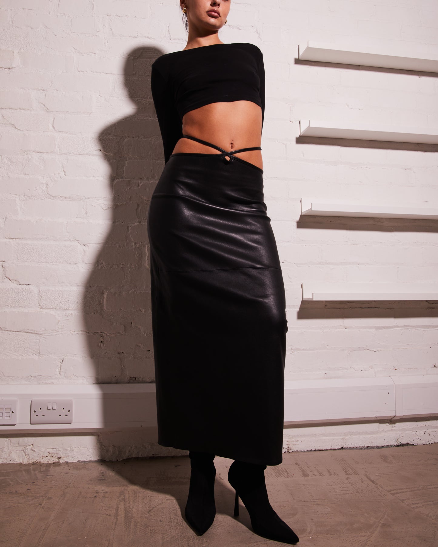 Leather Wrap Skirt With Tie