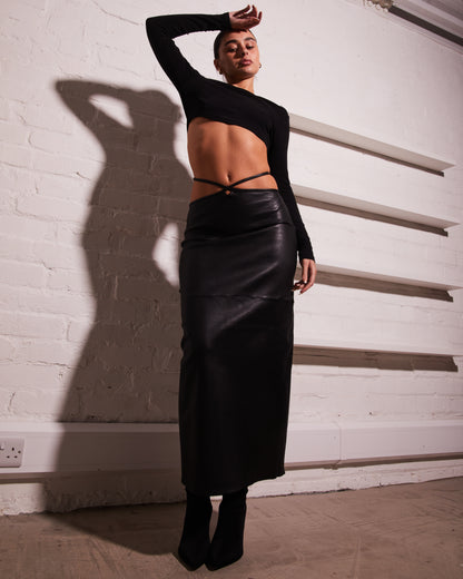 Leather Wrap Skirt With Tie