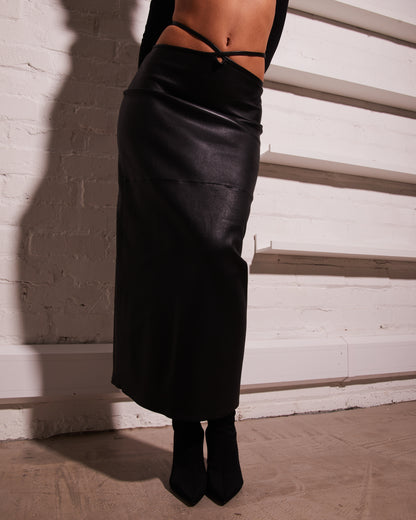 Leather Wrap Skirt With Tie