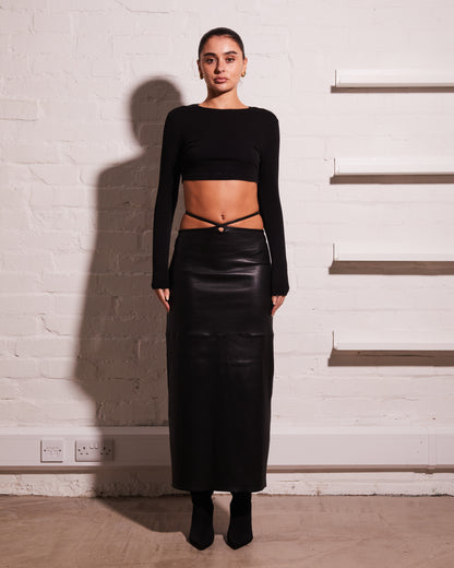 Leather Wrap Skirt With Tie