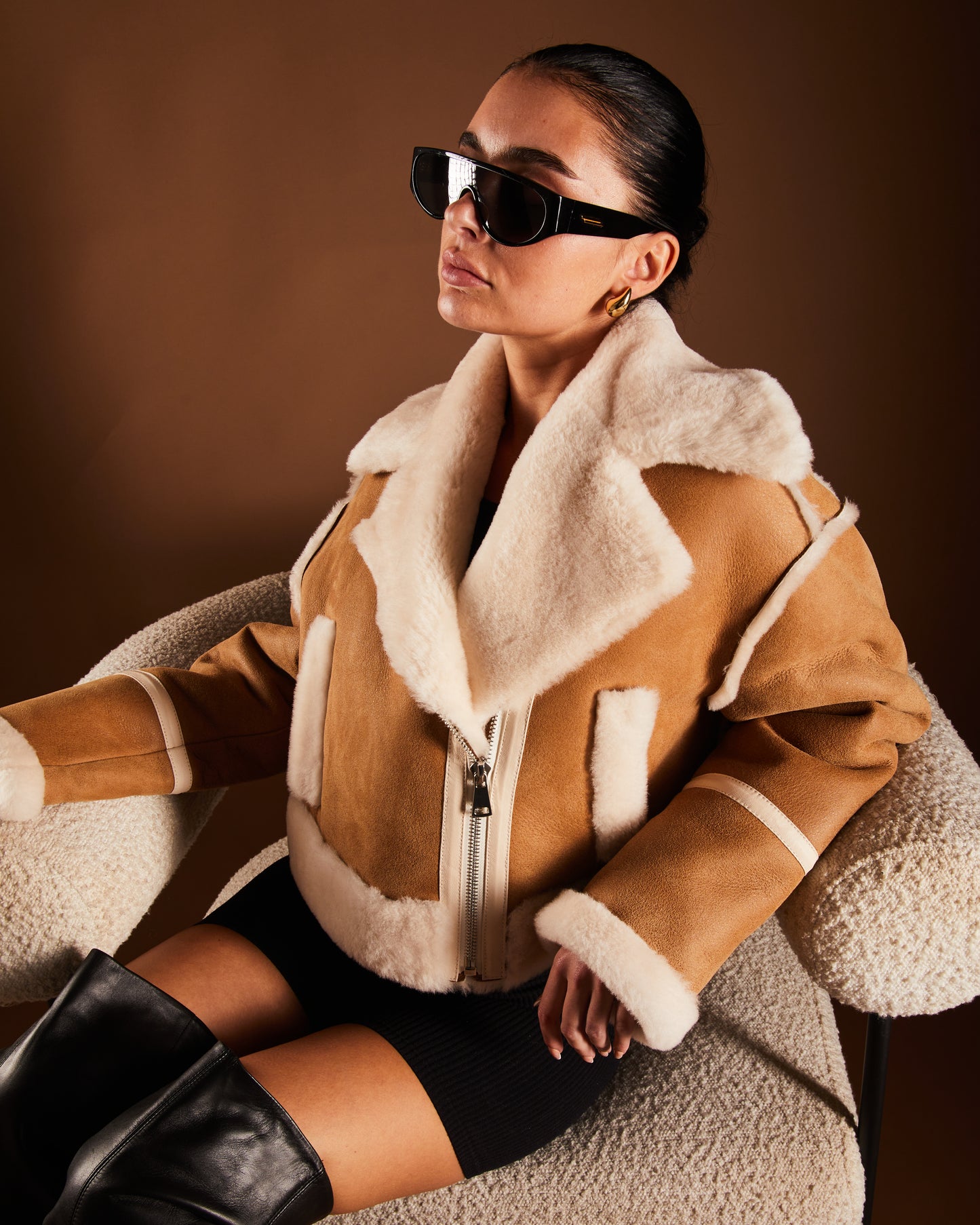 Cropped Shearling Aviator Jacket