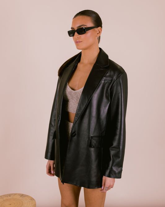 Oversized Boxy Leather Blazer